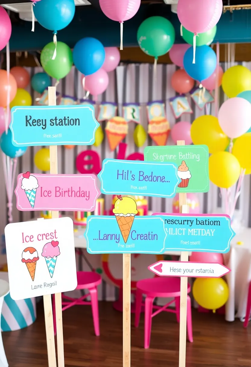 21 Colorful Ice Cream Birthday Decorations That Will Make Your Child's Day Unforgettable! - 21. Ice Cream Birthday Signage