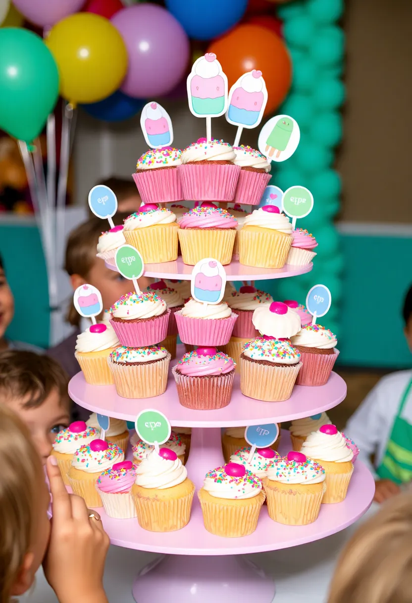 21 Colorful Ice Cream Birthday Decorations That Will Make Your Child's Day Unforgettable! - 9. Ice Cream Cupcake Stand