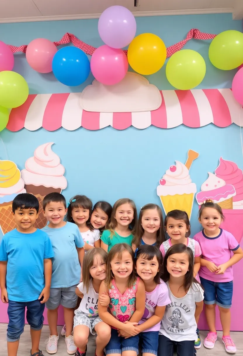 21 Colorful Ice Cream Birthday Decorations That Will Make Your Child's Day Unforgettable! - 18. Ice Cream Parlor Photo Wall