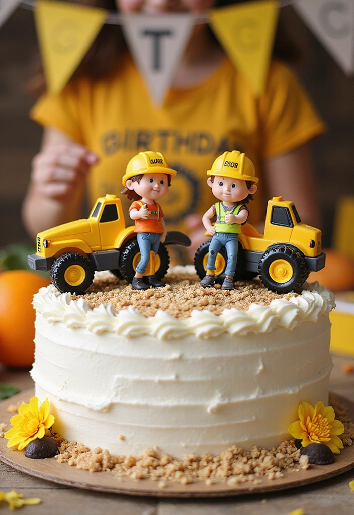 21 Construction Theme Birthday Party Ideas That'll Make You the Coolest Parent! - 12. Personalized Construction Zone Cake Toppers