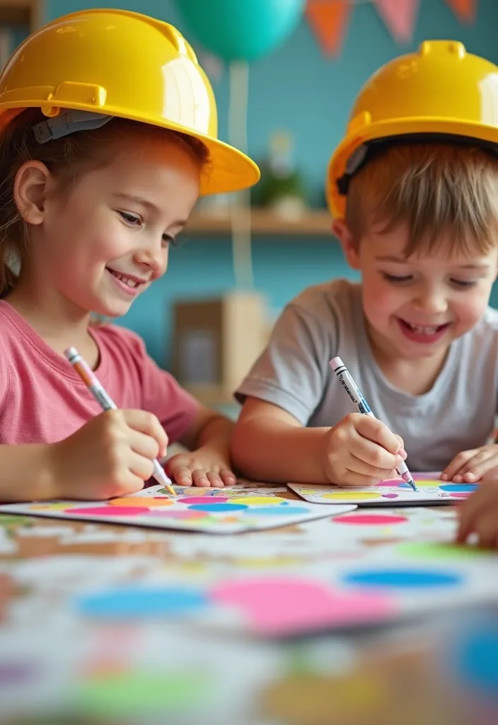 21 Construction Theme Birthday Party Ideas That'll Make You the Coolest Parent! - 1. Hard Hat Decorating Station