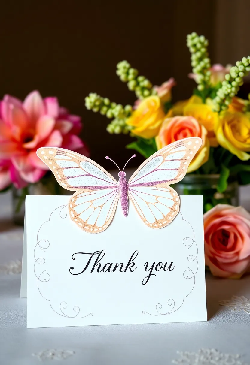 21 Butterfly Party Inspirations That Will Make Your Celebration Fly High! - 21. Butterfly-Themed Thank You Cards